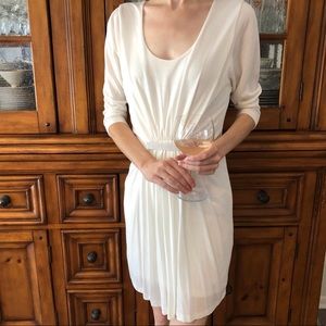 Armani Exchange Cream Scoop-Neck Pleated Waist Dress